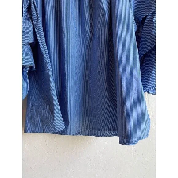 ZARA Woman Size Small Cobalt White Pinstripe Off the Shoulder Cropped Top - Picture 9 of 10